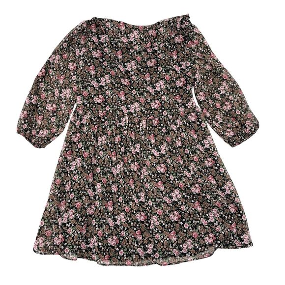 Zara Dress Size Small Multicolor Floral Ruffle Trim 3/4 Sleeves Flowy Shift NEW - Picture 2 of 11